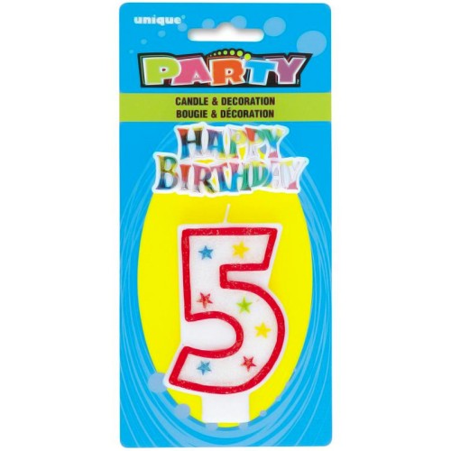 Number 5 Glitter Birthday Candle with Decoration