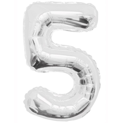 Silver Number 5 34" Foil Number Balloon