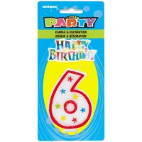 Number 6 Glitter Birthday Candle with Decoration