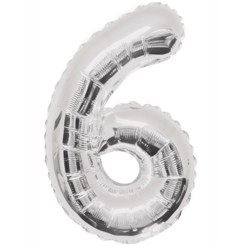 Silver Number 6 34" Foil Number Balloon