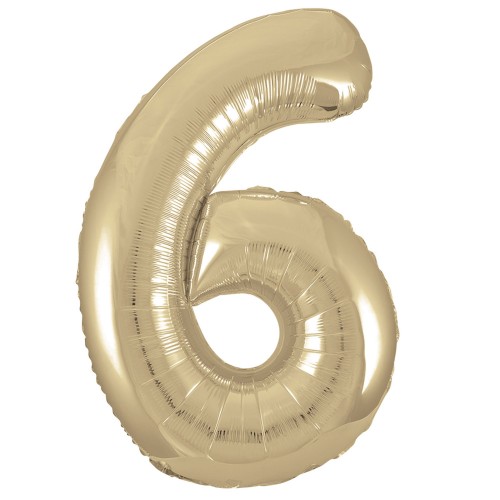 Number 6 White Gold 34" Foil Number Balloon