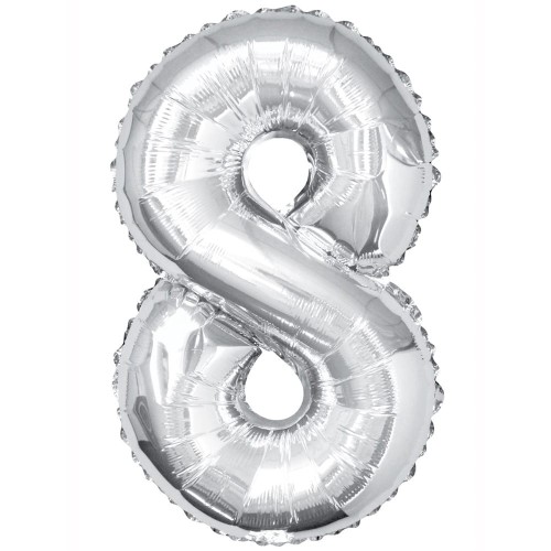 Silver Number 8 34" Foil Number Balloon