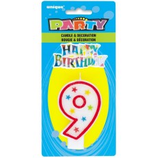 Number 9 Glitter Birthday Candle with Decoration