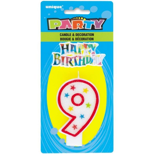Number 9 Glitter Birthday Candle with Decoration