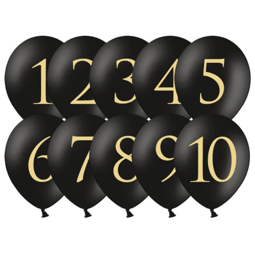 Pastel Black Wedding Table Number 12" Latex Balloons (10 Pack)