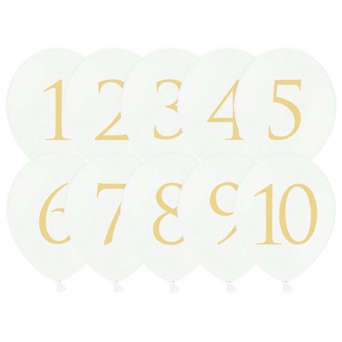 Pastel White Wedding Table Number 12" Latex Balloons (10 Pack)