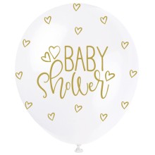 Pearl White & Gold Baby Shower 12" Latex Balloons (5 Pack)