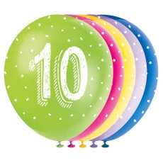 Age 10 Pearlised 12" Latex Balloons (5 Pack)