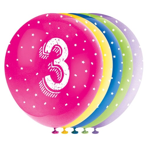 Age 3 Pearlised 12" Latex Balloons (5 Pack)
