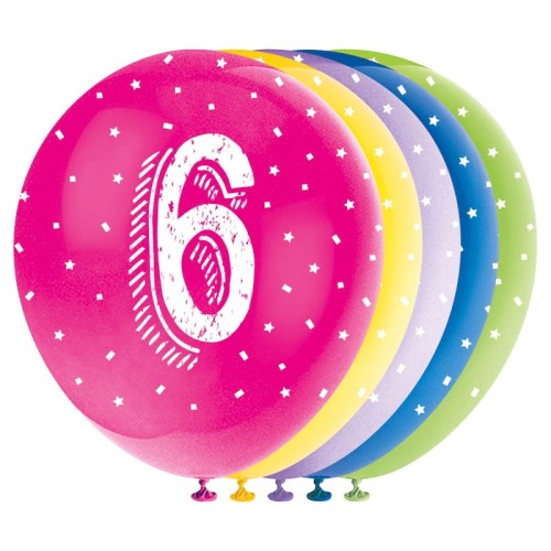 Age 6 Pearlised 12" Latex Balloons (5 Pack)