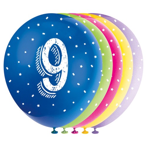 Age 9 Pearlised 12" Latex Balloons (5 Pack)