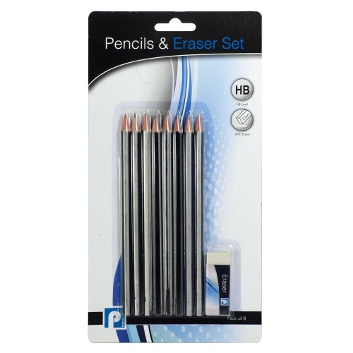 HB Pencils and Eraser Set (8 Pack)