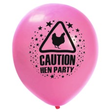 Pink Caution! Hen Party Latex Balloons (12 Pack)