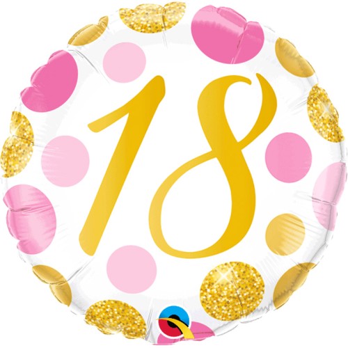 Pink & Gold Dots 18th 18" Foil Balloon