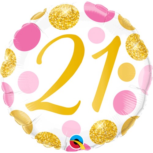 Pink & Gold Dots 21st 18" Foil Balloon