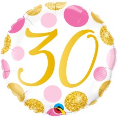 Pink & Gold Dots 30th 18" Foil Balloon