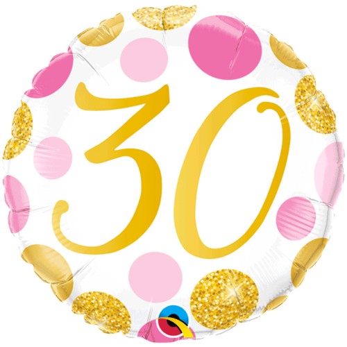 Pink & Gold Dots 30th 18" Foil Balloon