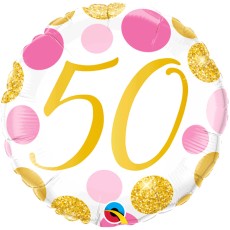 Pink & Gold Dots 50th 18" Foil Balloon