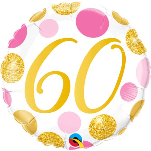 Pink & Gold Dots 60th 18" Foil Balloon