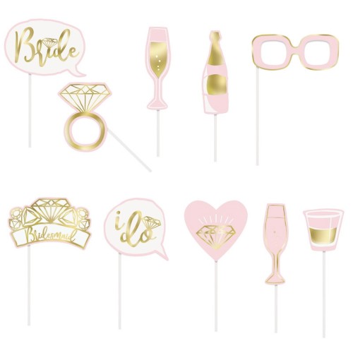 Pink & Gold Foil Hen Party Photo Props (10 Pack)
