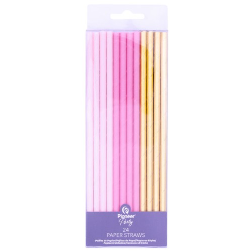 Pink & Gold Paper Straws (24 Pack)
