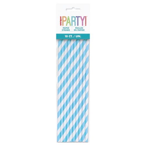 Powder Blue Stripe Paper Straws (10 Pack)