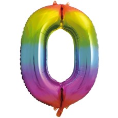 Rainbow Number 0 34" Foil Number Balloon