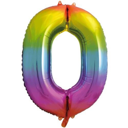 Rainbow Number 0 34" Foil Number Balloon