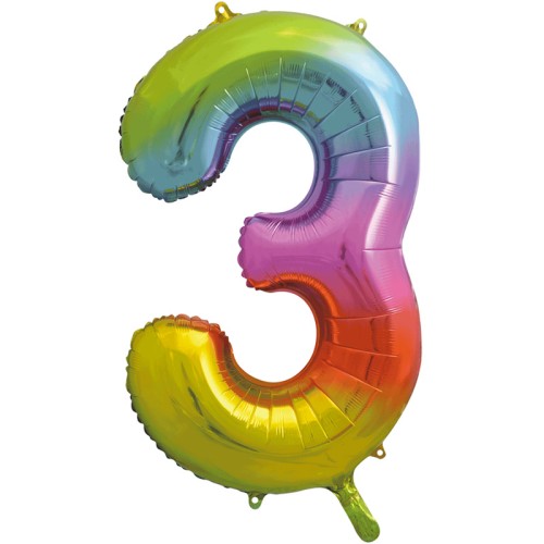 Rainbow Number 3 34" Foil Number Balloon