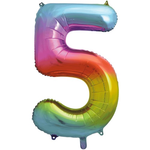 Rainbow Number 5 34" Foil Number Balloon