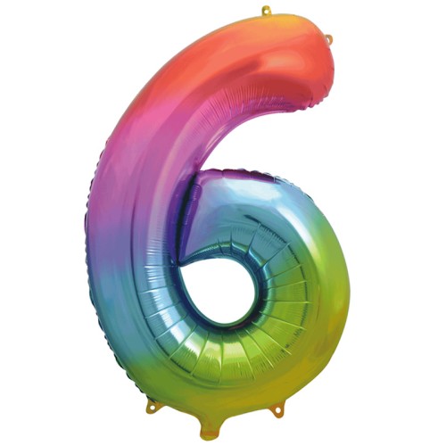 Rainbow Number 6 34" Foil Number Balloon