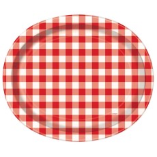 Red Gingham Oval Plate (8 Pack)