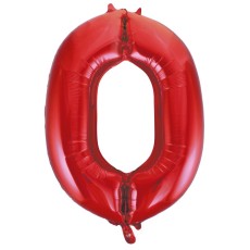 Red Number 0 34" Foil Number Balloon