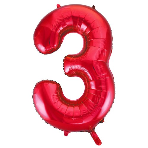 Red Number 3 34" Foil Number Balloon