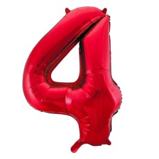 Red Number 4 34" Foil Number Balloon