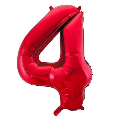 Red Number 4 34" Foil Number Balloon
