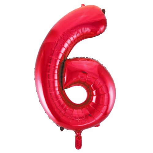 Red Number 6 34" Foil Number Balloon