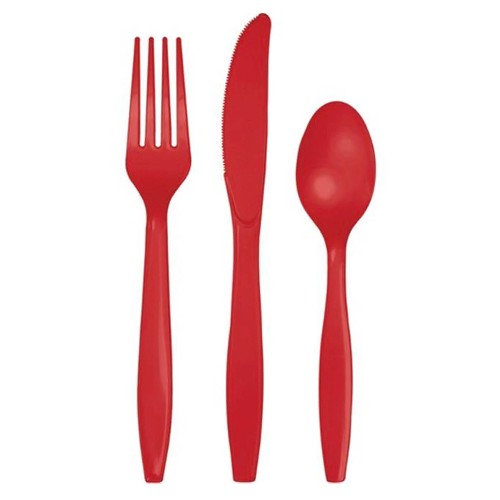 Red Plastic Cutlery (x8 Sets)