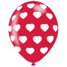 Red Polka Hearts Latex Balloons (6 Pack)