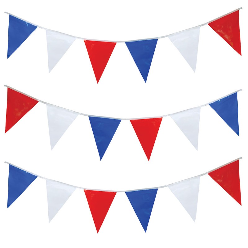 Royal Blue Red White & Yellow Triangular Flag Bunting 10m with 24 Flags 