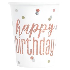 Rose Gold Glitz Prismatic Happy Birthday Cups (8 Pack)