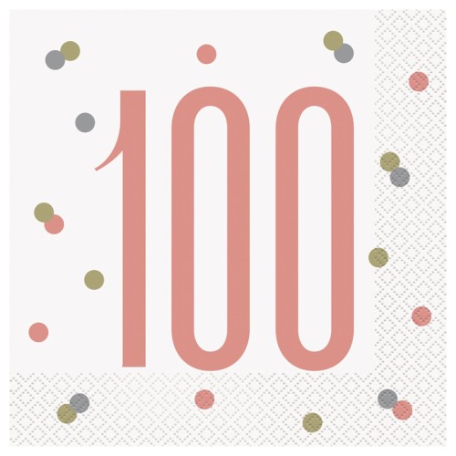 Rose Gold Glitz 100th Birthday Napkins (16 Pack)