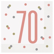 Rose Gold Glitz 70th Birthday Napkins (16 Pack)