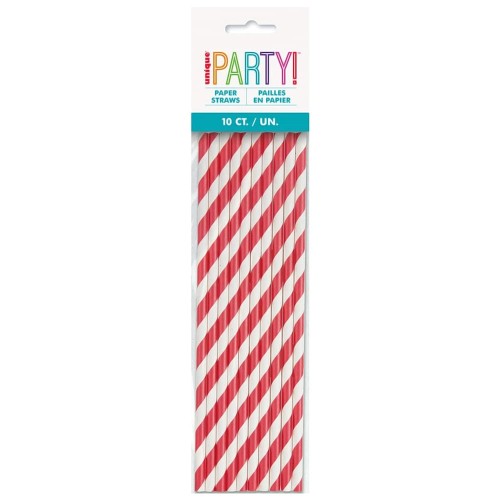 Ruby Red Stripe Paper Straws (10 Pack)