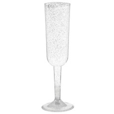 Silver Glitter Plastic Champagne Flute (4 Pack)