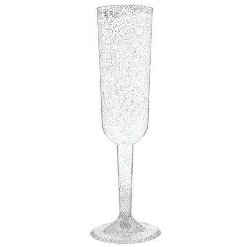 Silver Glitter Plastic Champagne Flute (4 Pack)