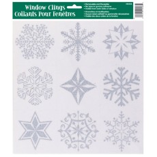 Silver Glitter Snowflakes Window Decals