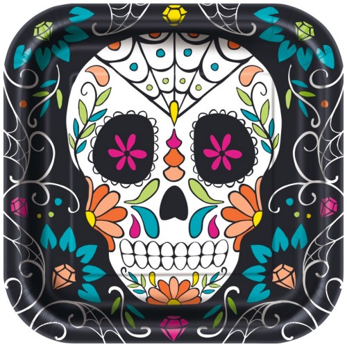 Skull Day of the Dead Square 9" Plates (8 Pack)