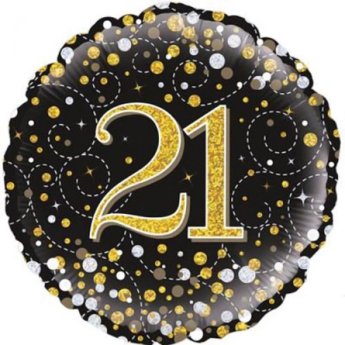 Sparkling Fizz Black & Gold 21st Birthday 18" Foil Balloon