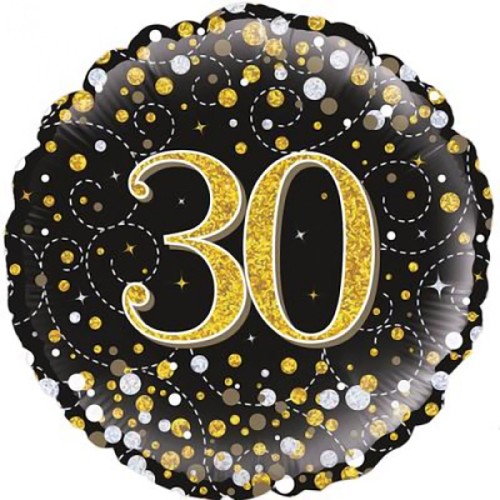 Sparkling Fizz Black & Gold 30th Birthday 18" Foil Balloon